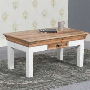Accra Solid Mango Wood Coffee Table With 1 Drawer In Oak - UK