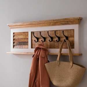 Accra Solid Mango Wood Wall Coat Hanger With 5 Hooks In Oak