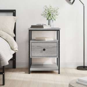 Achava Wooden Bedside Cabinet 1 Drawer 1 Shelf In Grey Sonoma Oak - UK