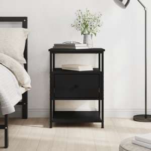 Achava Wooden Bedside Cabinet 1 Drawer 1 Shelf In Black - UK