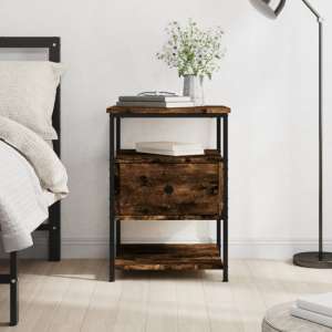 Achava Wooden Bedside Cabinet 1 Drawer 1 Shelf In Smoked Oak - UK