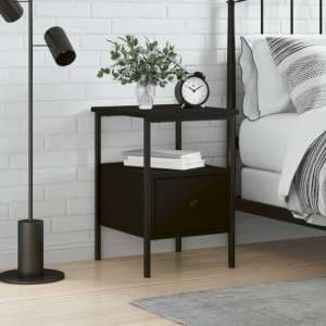 Achava Wooden Bedside Cabinet With 1 Drawer In Black - UK