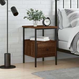 Achava Wooden Bedside Cabinet With 1 Drawer In Brown Oak - UK