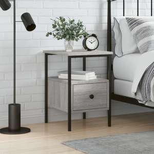 Achava Wooden Bedside Cabinet With 1 Drawer In Grey Sonoma Oak - UK