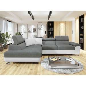 Acker Fabric Left Hand Corner Sofa Bed In Grey And White