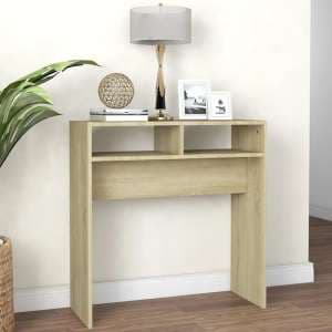 Acosta Wooden Console Table With 2 Shelves In Sonoma Oak