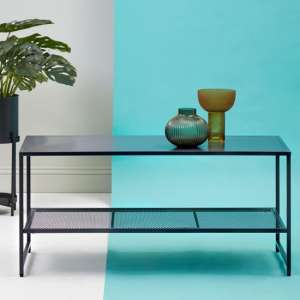 Acre Metal Coffee Table With Open Mesh Shelf In Black