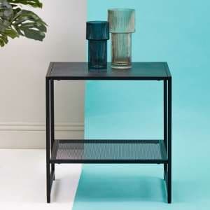Acre Metal End Table With Open Mesh Shelf In Black - UK