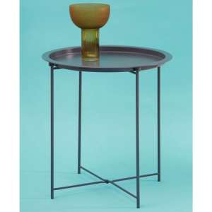 Acre Round Metal Side Table In Grey