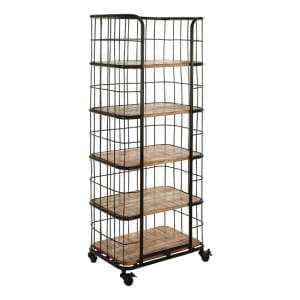 Acton Wooden Shelving Unit With Black Iron Frame In Natural