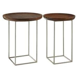 Acton Wooden Set Of 2 Side Tables With Iron Frame In Natural - UK