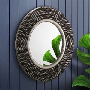 Aamira Round Studded Wall Mirror In Pewter - UK