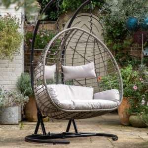 Araneda Large Wicker Hanging Chair With Steel Frame In Natural - UK