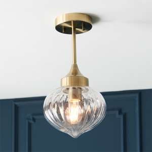 Addington Glass Shade Semi Flush Ceiling Light In Antique Brass - UK