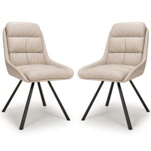 Addis Swivel Cream Leather Effect Dining Chairs In Pair - UK