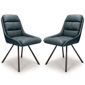 Addis Swivel Midnight Blue Leather Effect Dining Chairs In Pair - UK