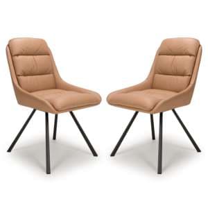 Addis Swivel Tan Leather Effect Dining Chairs In Pair - UK