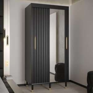 Adel II Mirrored Wardrobe With 2 Sliding Doors 100cm In Black - UK
