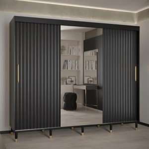 Adel II Mirrored Wardrobe With 3 Sliding Doors 250cm In Black
