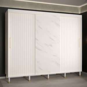 Adel Wooden Wardrobe With 3 Sliding Doors 250cm In White
