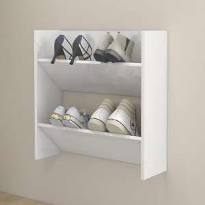 Adelio High Gloss Wall Mounted Shoe Storage Rack In White