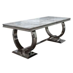 Adica Marble Dining Table In Grey With Chrome Metal Base