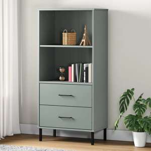 Adica Solid Wood Bookcase With 2 Drawers In Grey
