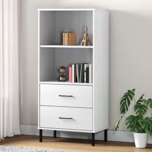 Adica Solid Wood Bookcase With 2 Drawers In White