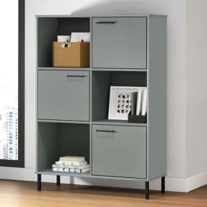 Adica Solid Wood Bookcase 3 Doors In Grey With Metal Legs