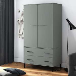 Adica Solid Wood Wardrobe 2 Doors In Grey With Metal Legs