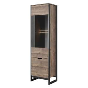 Adkins Wooden Display Cabinet Tall 2 Doors In Grande Oak And LED - UK