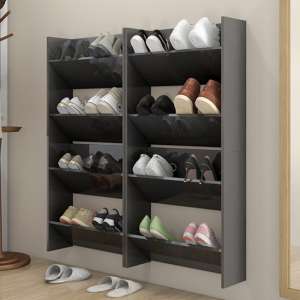 Adkins High Gloss Wall Mounted Shoe Storage Rack In Grey