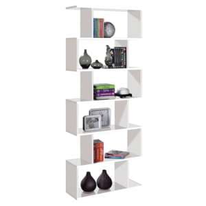 Adonia Wooden Bookcase Tall With 5 Tiers In White - UK