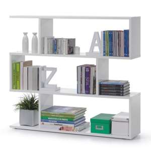 Adonia Wooden Bookcase Wide With 3 Tiers In White - UK
