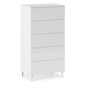 Adonia Wooden Chest Of 5 Drawers In White - UK