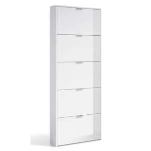 Adonia Wooden Shoe Storage Cabinet With 5 Flap Doors In White