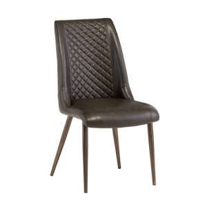 Adora Faux Leather Dining Chair In Dark Brown With Brushed Legs - UK