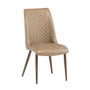 Adora Faux Leather Dining Chair In Taupe With Brushed Legs - UK