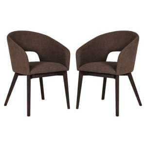 Adria Brown Woven Fabric Dining Chairs In Pair - UK