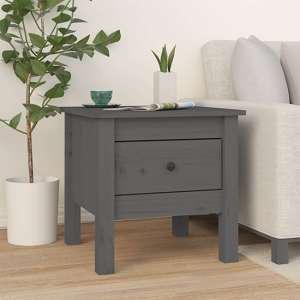 Aeneas Solid Pinewood Side Table With 1 Drawer In Grey - UK