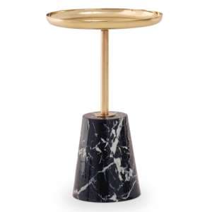 Aeolia Gold Metal Top Side Table With Black Marble Effect Base - UK