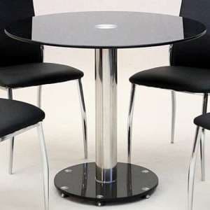 Aeres Round Black Glass Dining Table With Chrome Base - UK