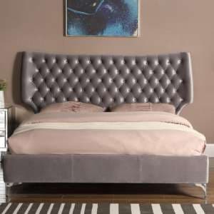 Aerfen Velvet Double Bed In Grey - UK