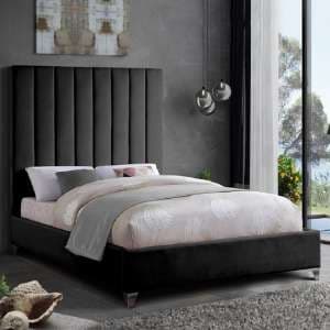 Aerostone Plush Velvet Upholstered Double Bed In Black - UK