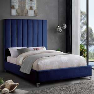 Aerostone Plush Velvet Upholstered Double Bed In Blue - UK