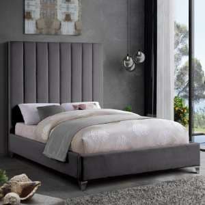 Aerostone Plush Velvet Upholstered Double Bed In Steel - UK