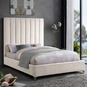 Aerostone Plush Velvet Upholstered King Size Bed In Cream - UK