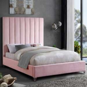Aerostone Plush Velvet Upholstered King Size Bed In Pink - UK