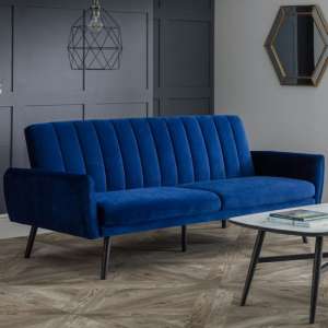 Abeje Velvet Sofa Bed In Blue With Black Tapered Legs