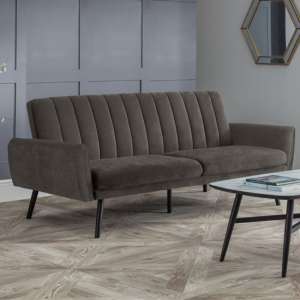 Abeje Velvet Sofa Bed In Grey With Black Tapered Legs